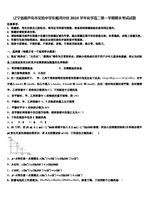 辽宁省葫芦岛市实验中学东戴河分校2024学年化学高二第一学期期末考试试题含解析