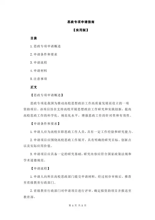 思政专项申请指南