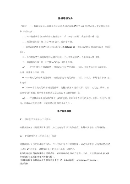 除锈等级（Sa,St,SI等）