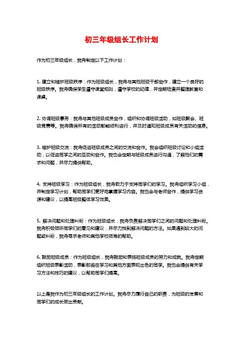 初三年级组长工作计划