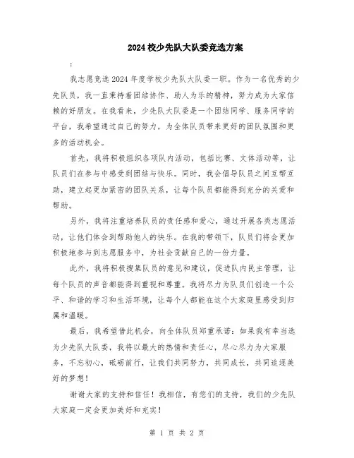 2024校少先队大队委竞选方案