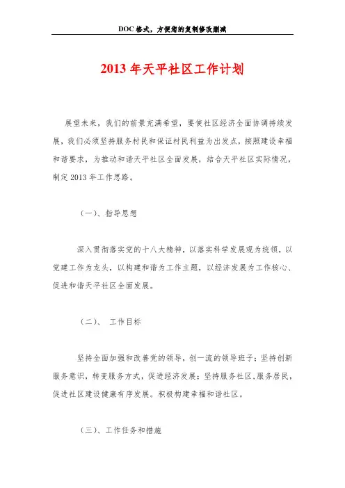 2013年天平社区工作计划