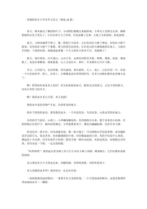 美丽的家乡小学生作文范文(精选13篇)(最新)