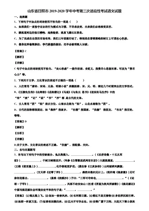 山东省日照市2019-2020学年中考第三次适应性考试语文试题含解析