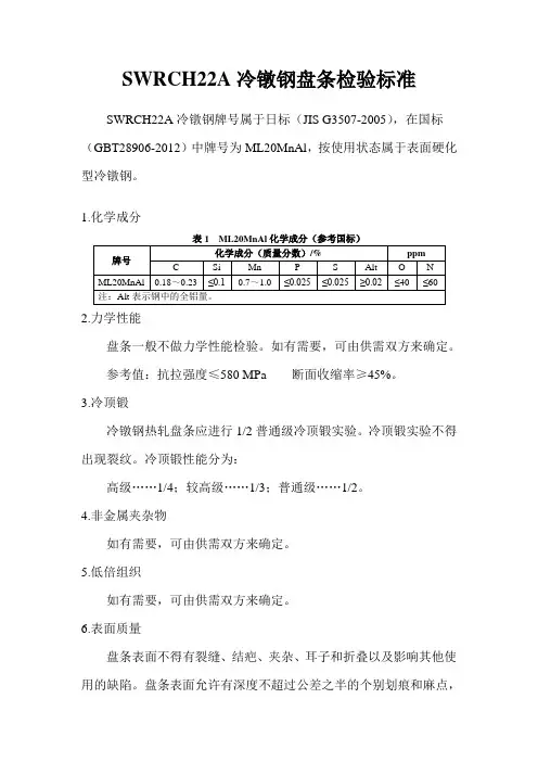 SWRCH22A冷镦钢检验标准