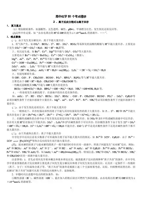 高中化学精讲离子反应方程_共存知识点解析