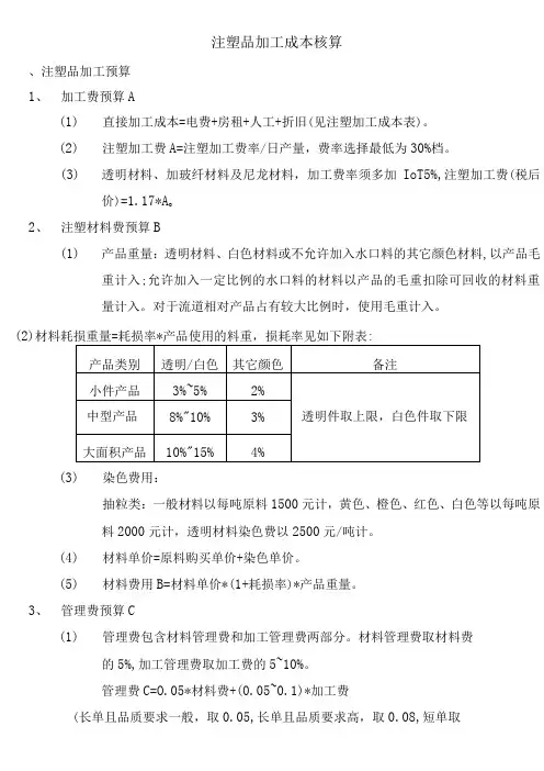 注塑品加工成本核算