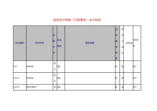 政府会计制度科目明细表