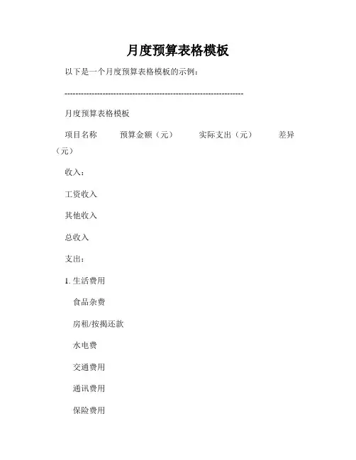 月度预算表格模板