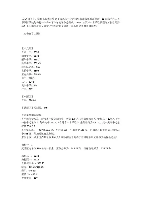 2017天津中考分数