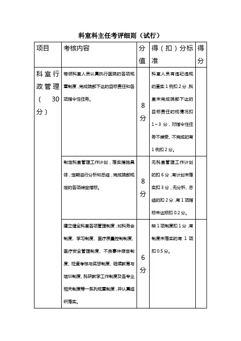 医技科室主任考评细则