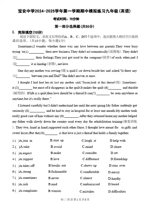 广东省深圳市宝安中学(2024年版)九年级上学期期中模拟英语试卷(含答案)