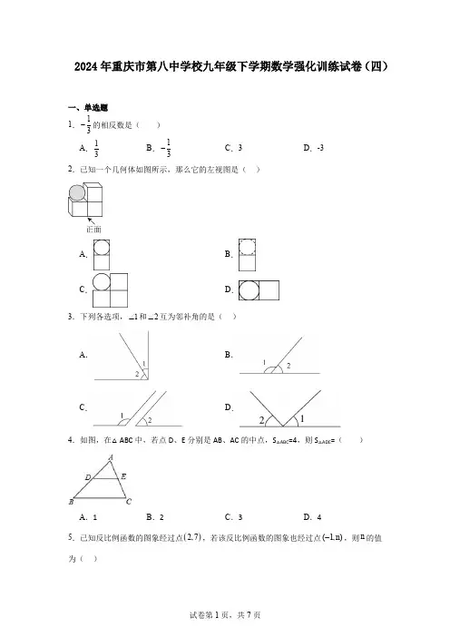 2024年重庆市第八中学校九年级下学期数学强化训练试卷(四)