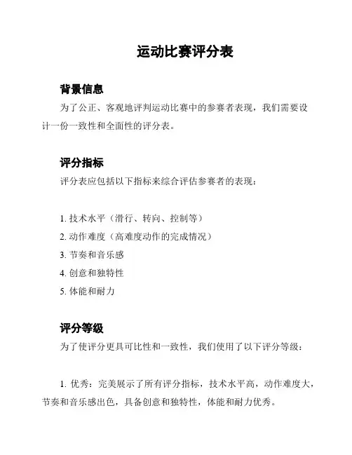 运动比赛评分表
