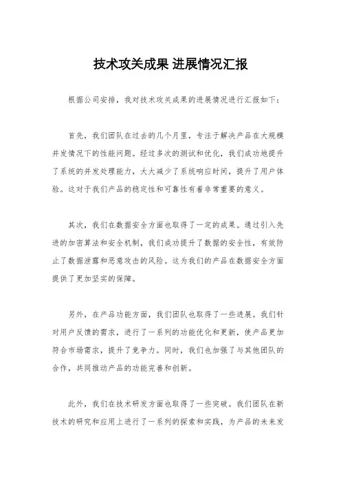 技术攻关成果 进展情况汇报