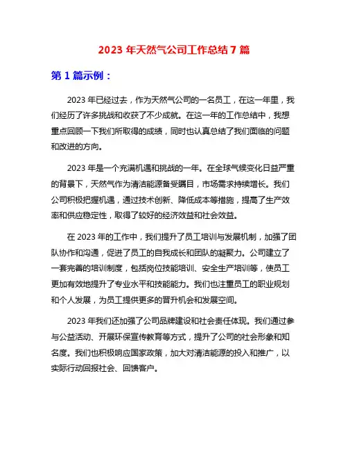 2023年天然气公司工作总结7篇