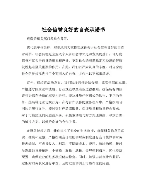 社会信誉良好的自查承诺书