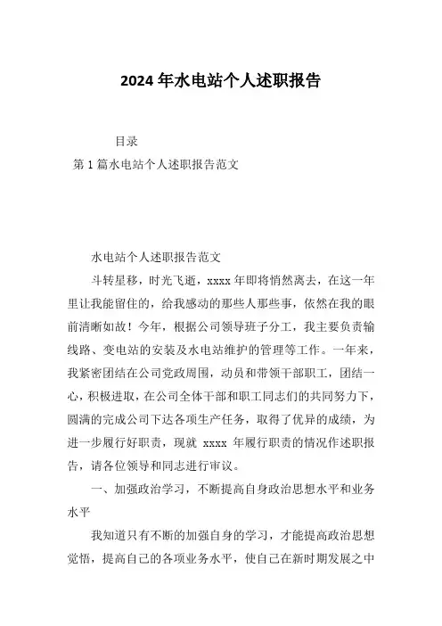 2024年水电站个人述职报告