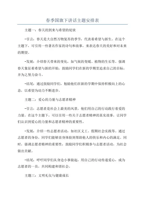 春季国旗下讲话主题安排表