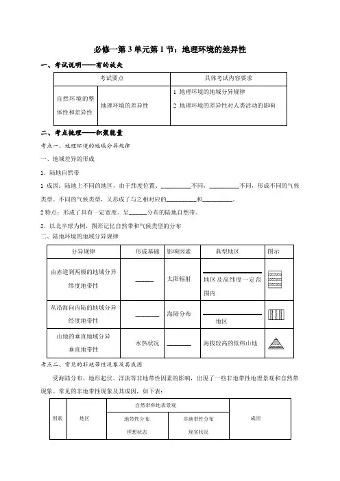 高三地理一轮复习学案：必修1第3单元第1节 地理环境的差异性