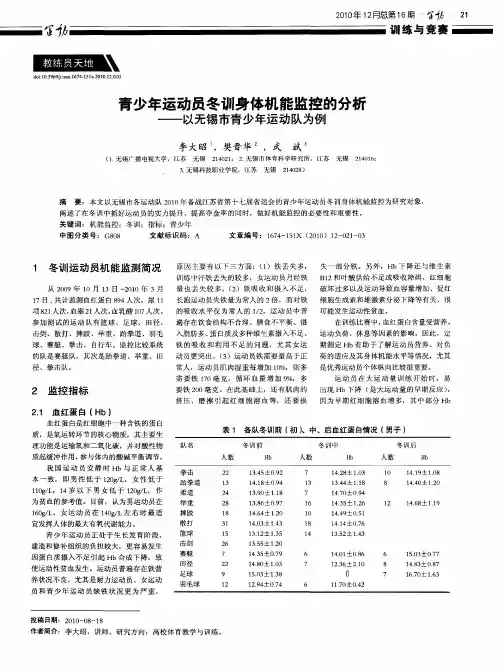 青少年运动员冬训身体机能监控的分析——以无锡市青少年运动队为例