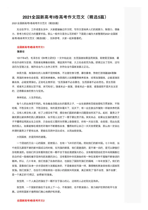 2021全国新高考Ⅰ卷高考作文范文（精选5篇）