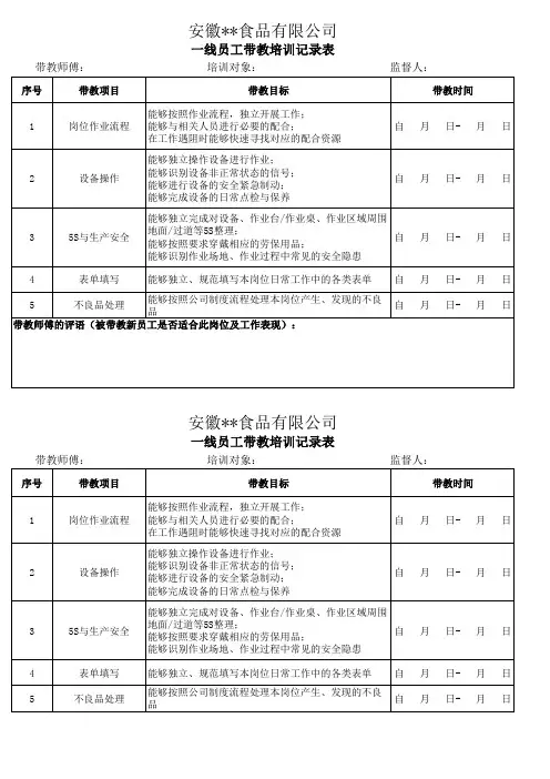 一线员工带教培训记录表