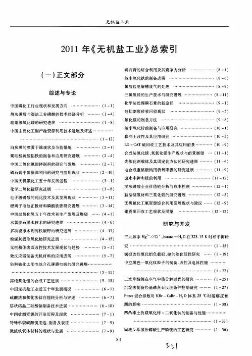 2011年《无机盐工业》总索引