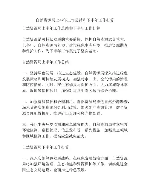 自然资源局上半年工作总结和下半年工作打算