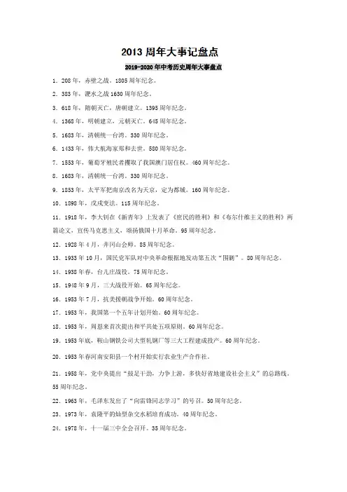 2019-2020年中考历史周年大事盘点