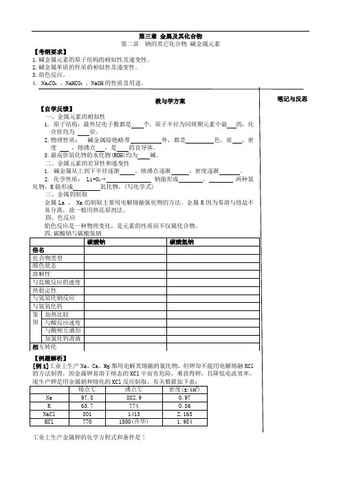 钠的其它化合物、碱金属元素