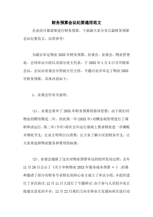 财务预算会议纪要通用范文