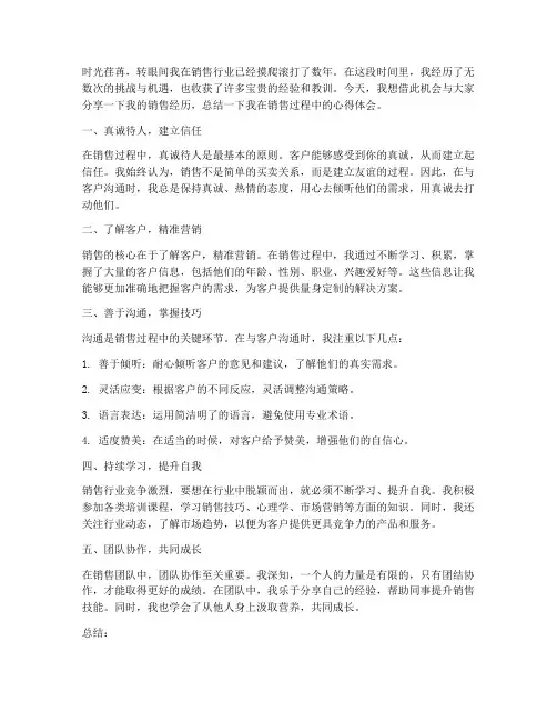 销售经历分享总结范文