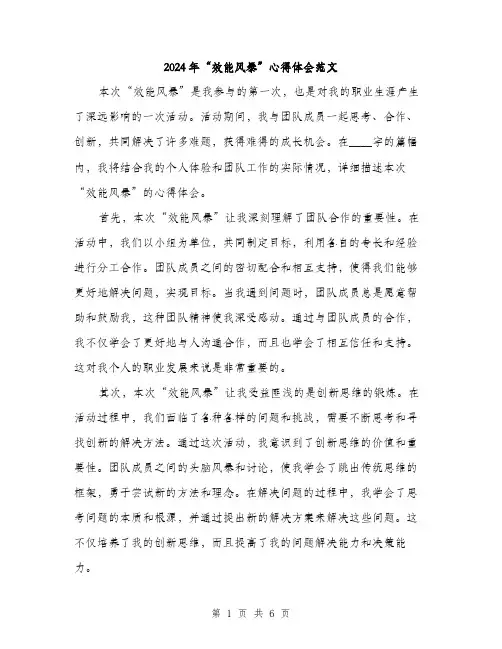 2024年“效能风暴”心得体会范文(三篇)