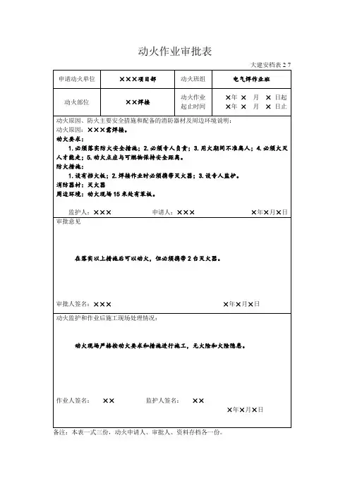 动火作业审批表