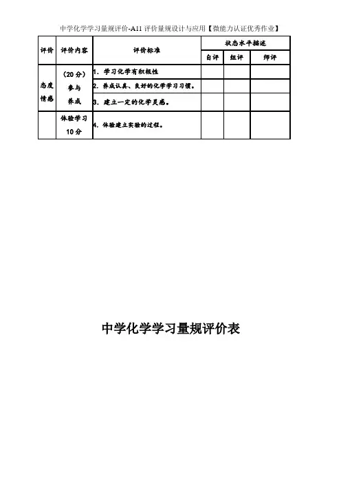 中学化学学习量规评价-A11评价量规设计与应用【微能力认证优秀作业】