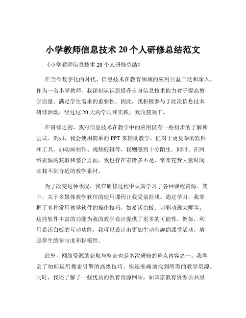 小学教师信息技术20个人研修总结范文