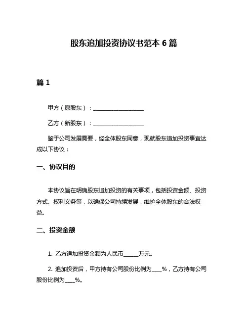 股东追加投资协议书范本6篇