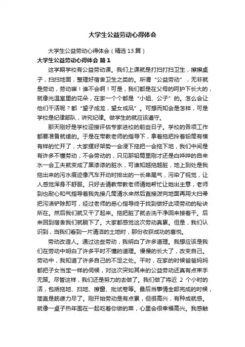 大学生公益劳动心得体会（精选13篇）