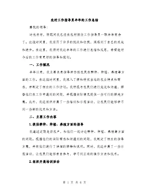 农村工作指导员半年的工作总结（二篇）