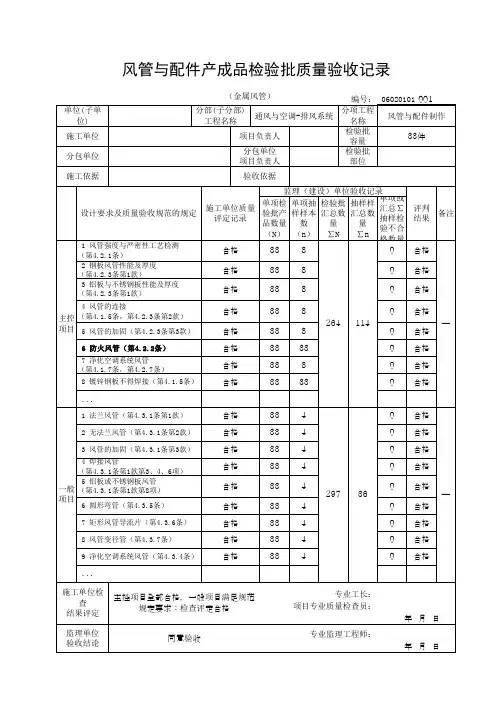 06020101风管与配件产成品检验批质量验收记录