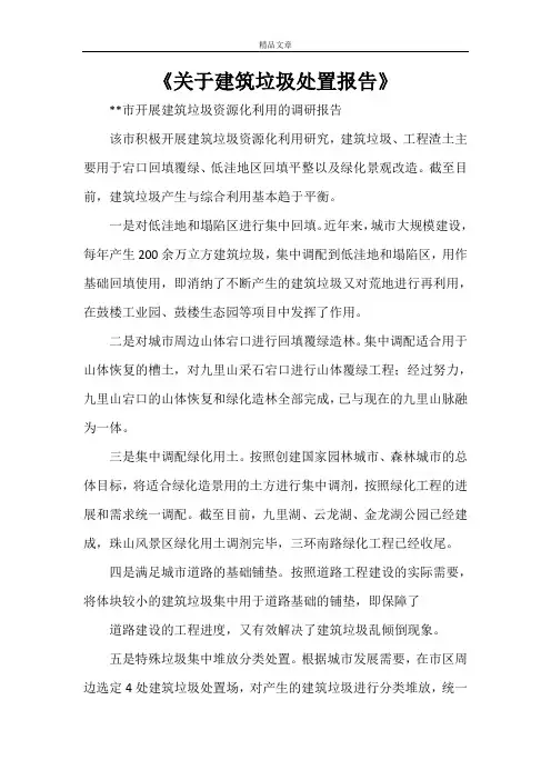 《关于建筑垃圾处置报告》