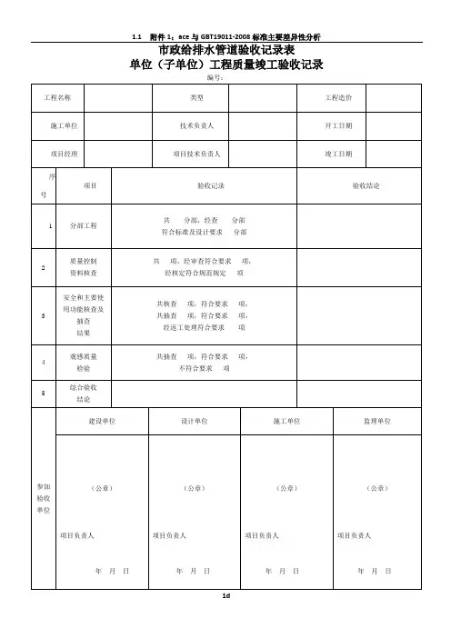 市政给排水管道验收记录表-完整版