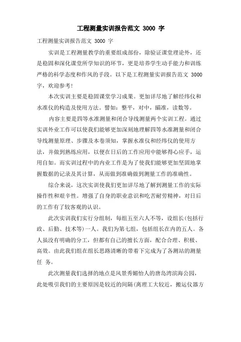 工程测量实训报告范文3000字