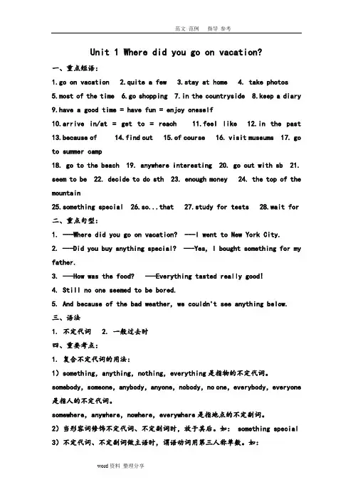 人版新目标英语八年级(上册)各单元知识点复习unit1_unit10