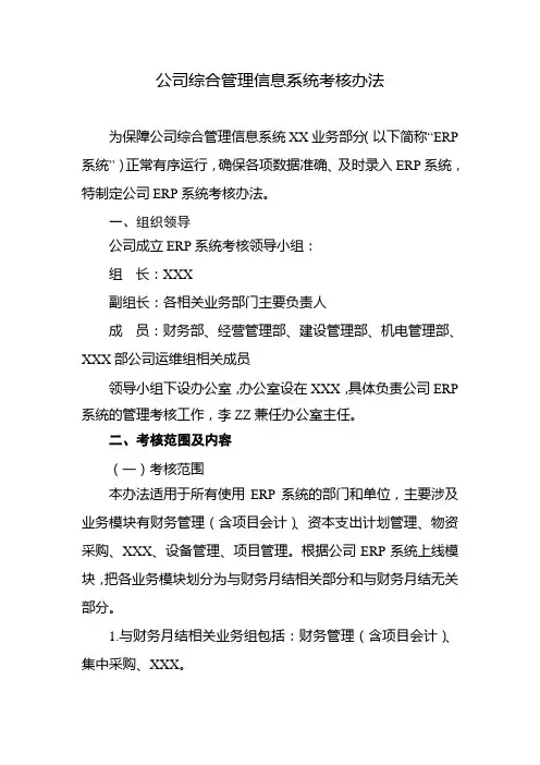 ERP系统考核办法