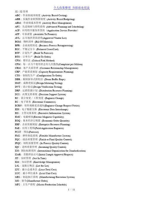 企业常用管理制度术语英文缩写