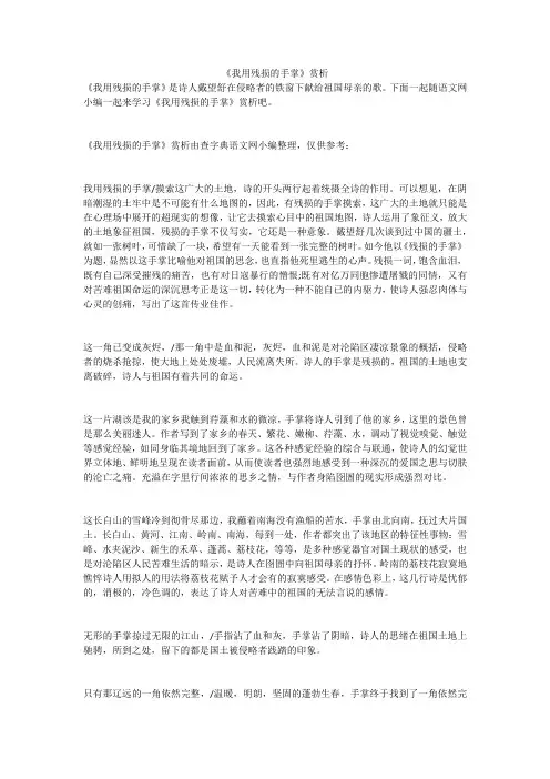 《我用残损的手掌》赏析