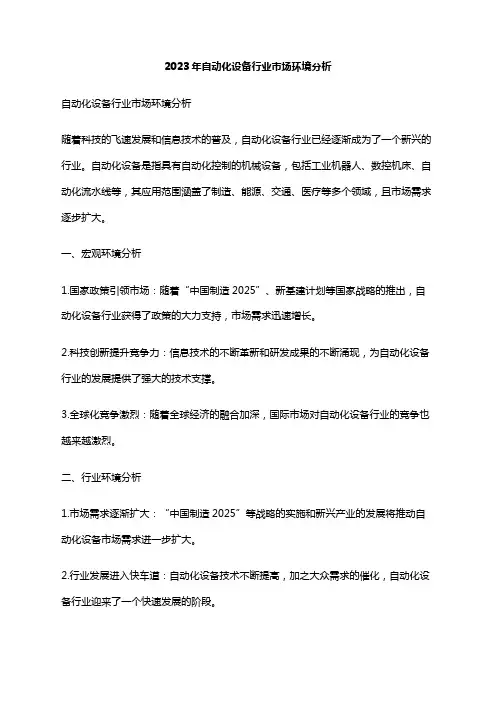 2023年自动化设备行业市场环境分析
