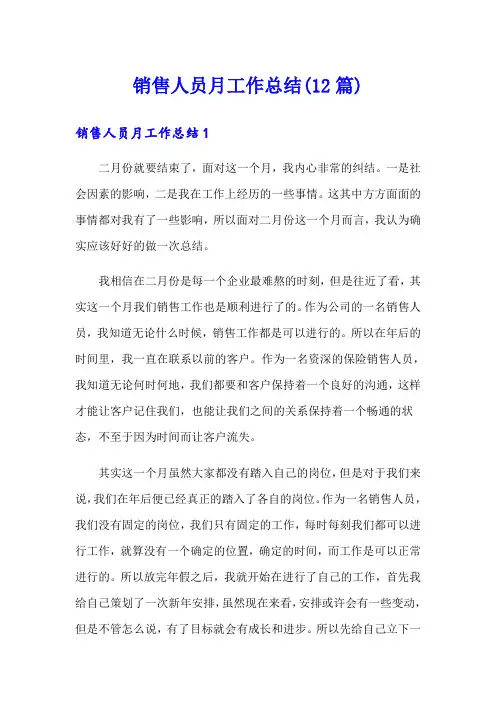销售人员月工作总结(12篇)